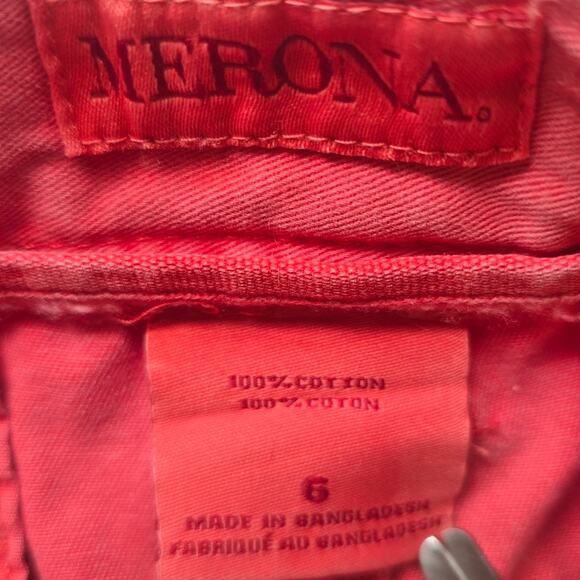 M MERONA Pink Coral Washed Chino Shorts Size 6 100% Cotton Flat Front Preppy - Picture 8 of 8